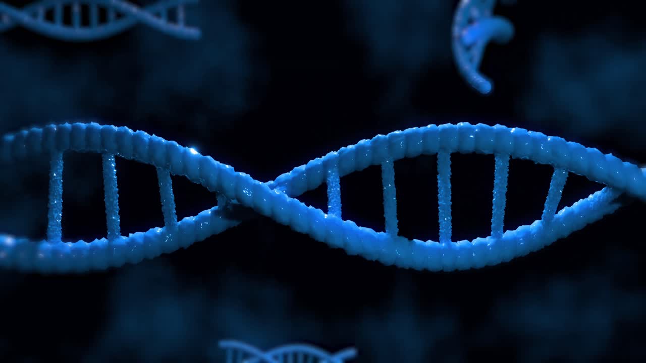 animación de cadenas de adn sobre un fondo negro