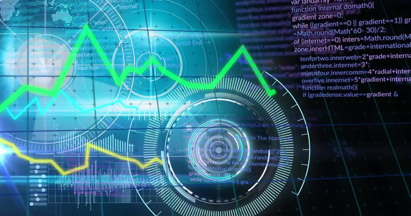 Animation of data processing over black background