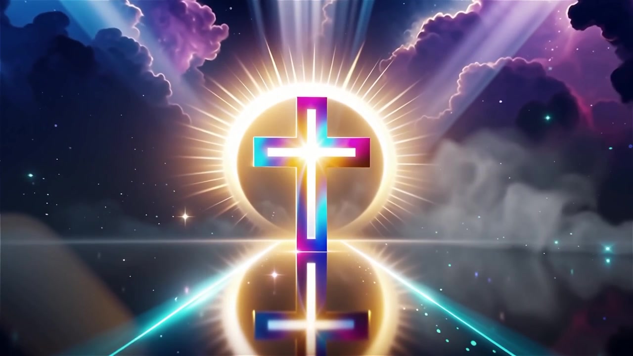 Croce Cristiana Luce Celestiale Sfondo per il Culto.