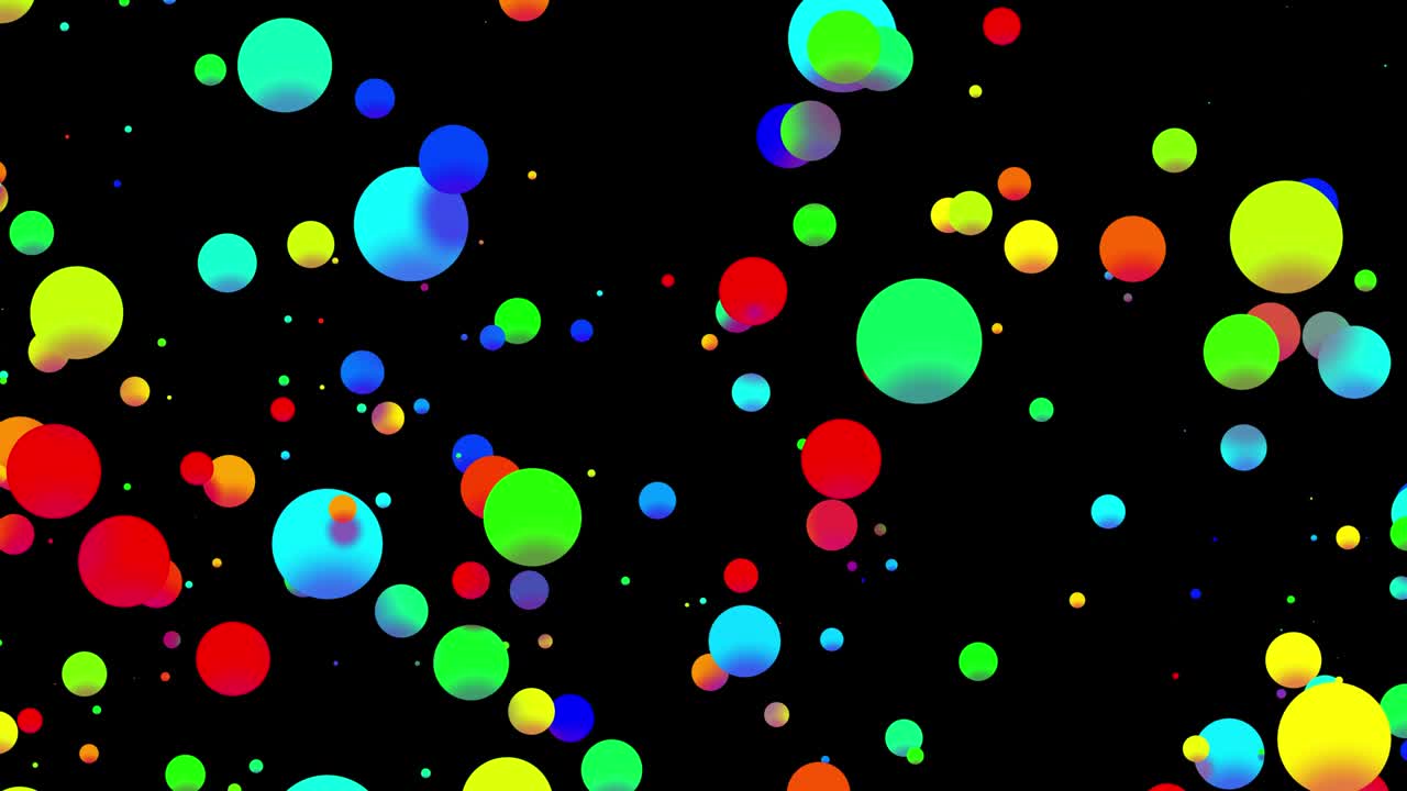 4k 루프 추상적인 배경과 아름다운 다채로운 공, 페인트 거품 또는 염료 물방울 같은 평평한 스타일의 물에, 알파 채널로 루마 매트와 함께 3d.
