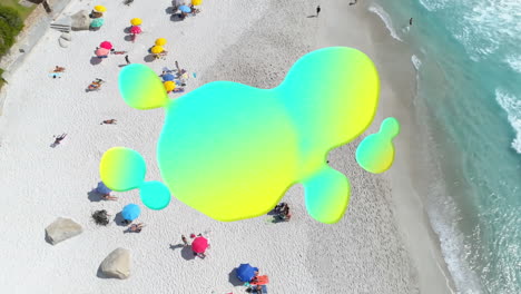 composición digital de la forma abstracta de gradiente con espacio de copia contra la vista aérea de la playa
