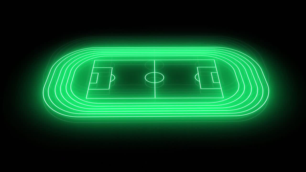 Animation of green neon sports stadium on black background