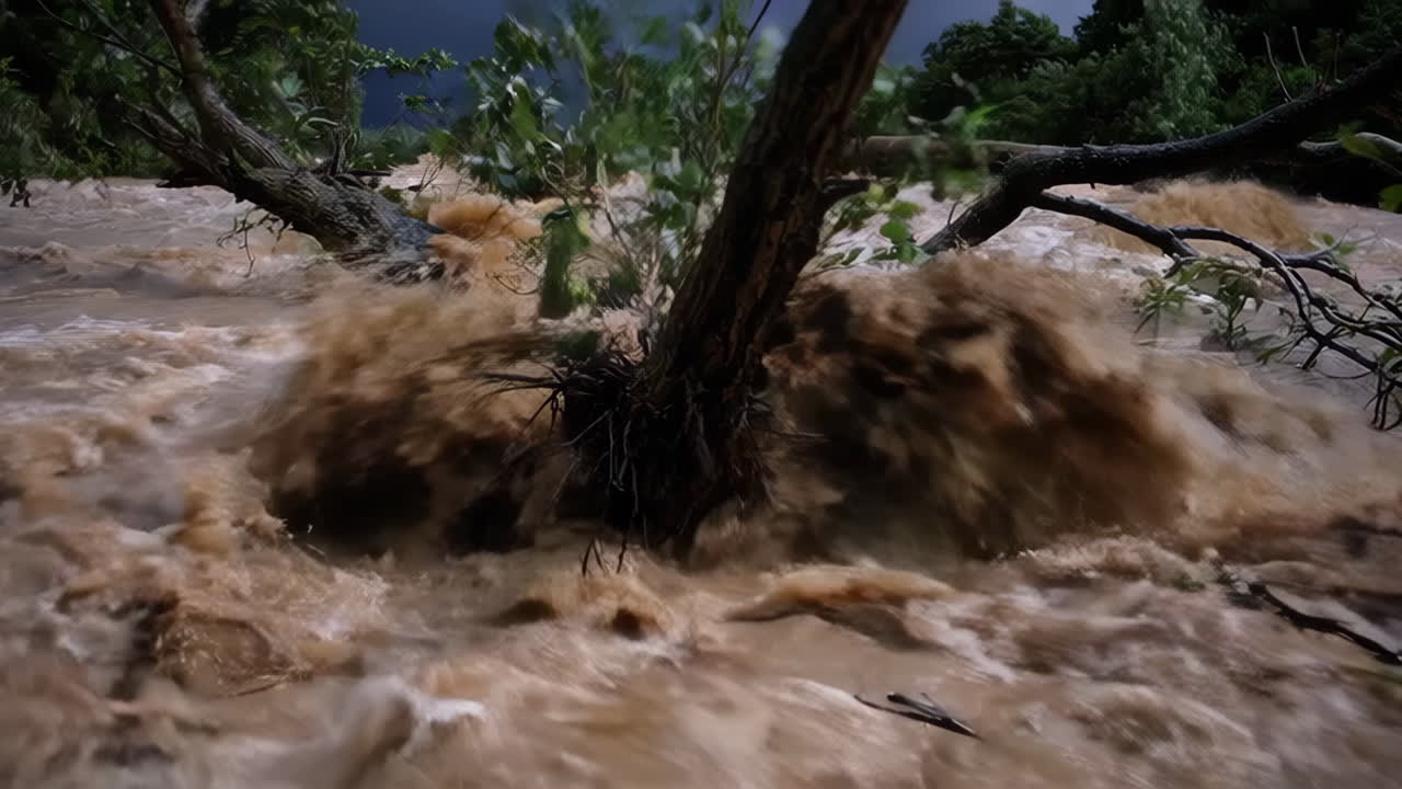 Flooded River with Stormy Weather