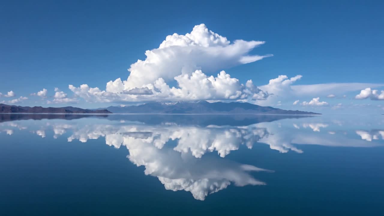 Leggero movimento dell'aria che spinge un cumulo che si forma sopra la cresta, con il lago che ne riflette la forma per il design.