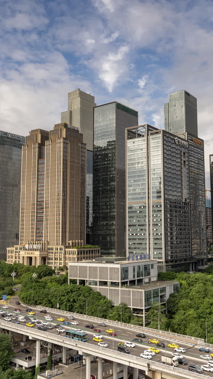 Timelapse of Chongqing street scene from a high vantage point in vertical