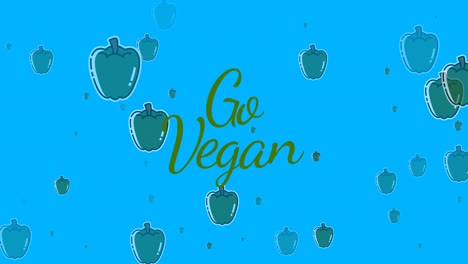 animación de ser vegano con pimientos sobre un fondo azul
