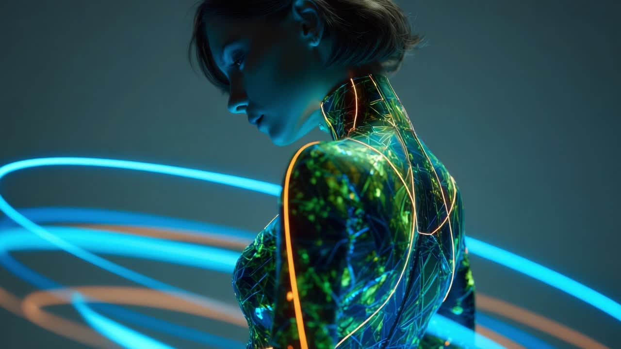 Futuristic Woman in Neon Light