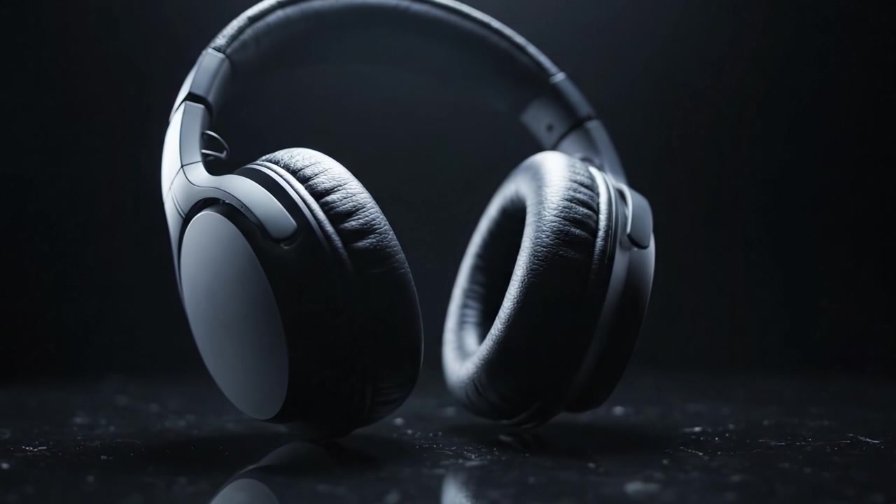 Stilige svarte hodetelefoner fanget i dramatisk lyssetting, som viser moderne design og førsteklasses lydkvalitet ideelt for musikkentusiaster og audiofile