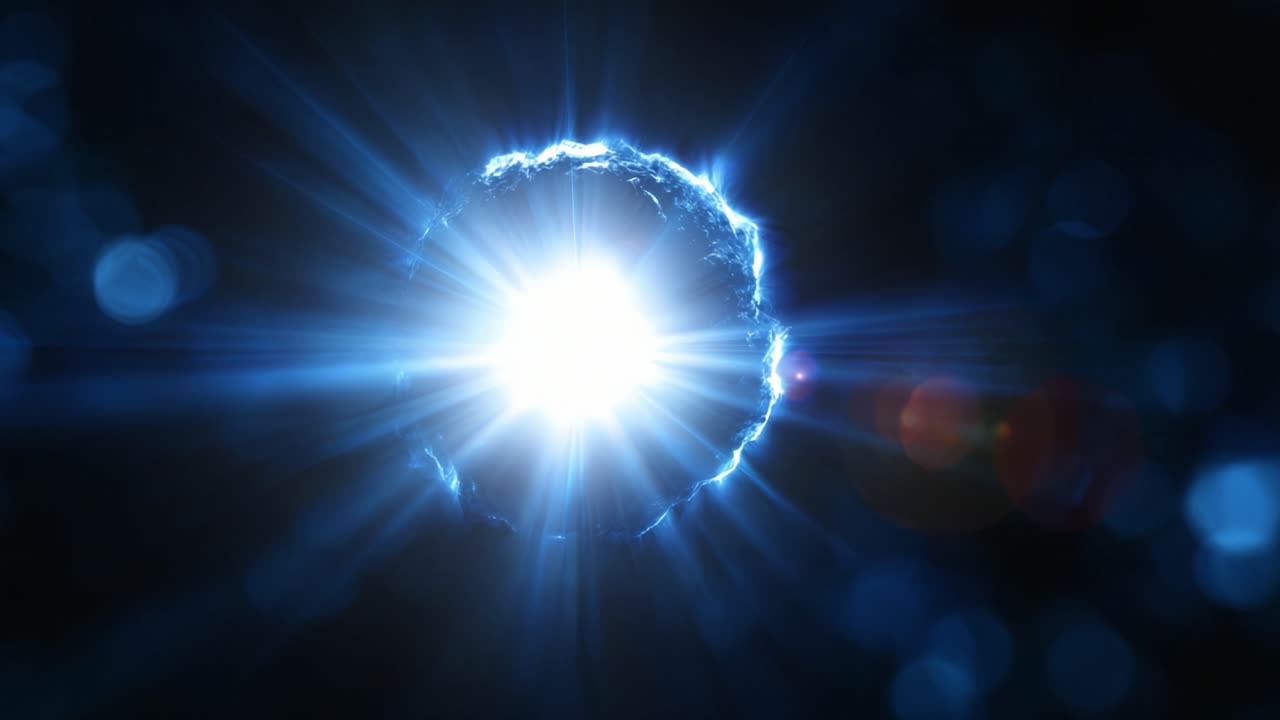 Una explosión de luz altamente radiante y electrizante en medio de un fondo cósmico oscuro, que captura la esencia de la energía y la iluminación en el universo.