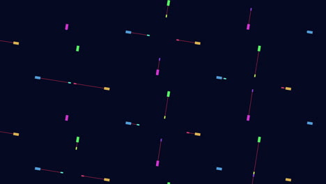 an abstract pattern of colored lines on a black grid background, pointing in various directions, forming a visually captivating and intricate design
