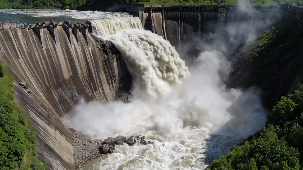 Powerful Waterfall Overflowing a Dam