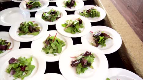 salad in the foreground and the camera moving away