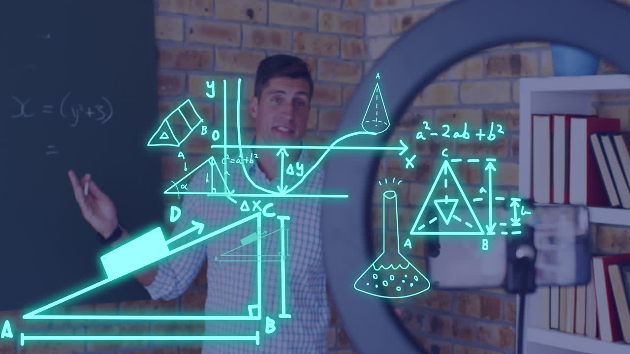 animación del procesamiento de datos sobre el vlog de un maestro caucásico.