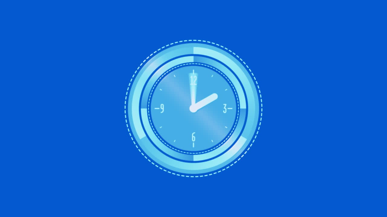 Animation of clock ticking and data processing over blue background