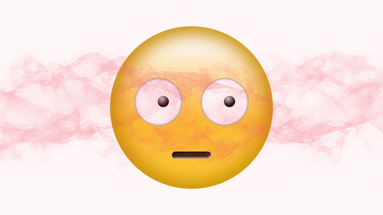 Animation of red waves over rotating eyes emoticon on white background