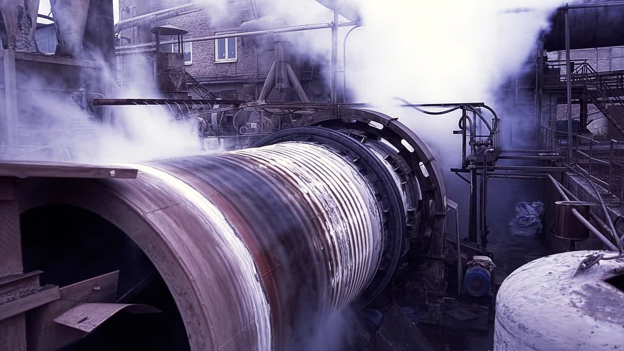 Industrial Processing Plant with Smoke and Steam