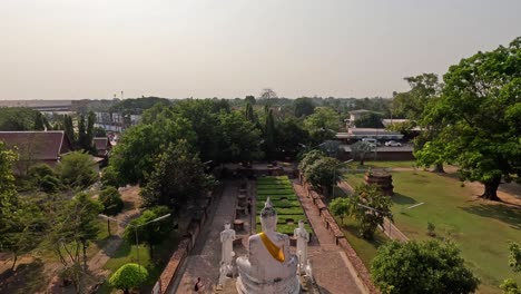 drone footage over a peaceful temple complex