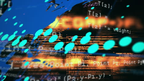 animation of layers of data processing and blue world map on dark background