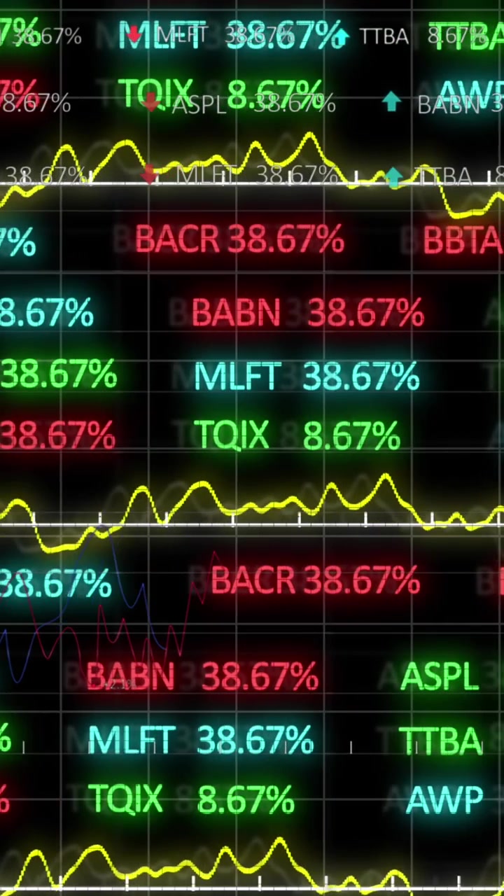L'animazione mostra una schermata del mercato azionario con rosso