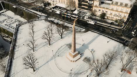 captivating drone footage showcasing luxembourg covered in snow by the golden lady