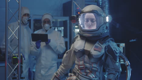 astronaut training in a futuristic space lab