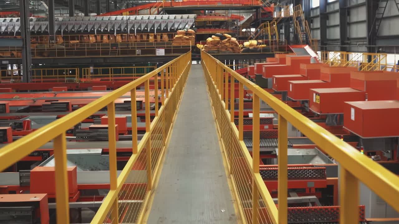 Industrial modern automatic rice mill processing plant with advanced equipment and conveyor belts, inside food processing factory, Post-harvest processing for export, industrial agriculture, logistics