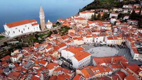 aerial panorama of old town piran, slovenia