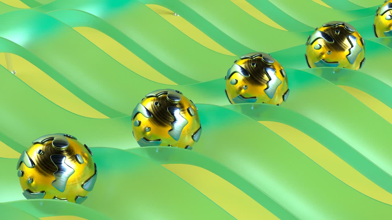 최소한의 모션 그래픽 커버 디자인, 녹색 금속 구, 원활한 루프 4k