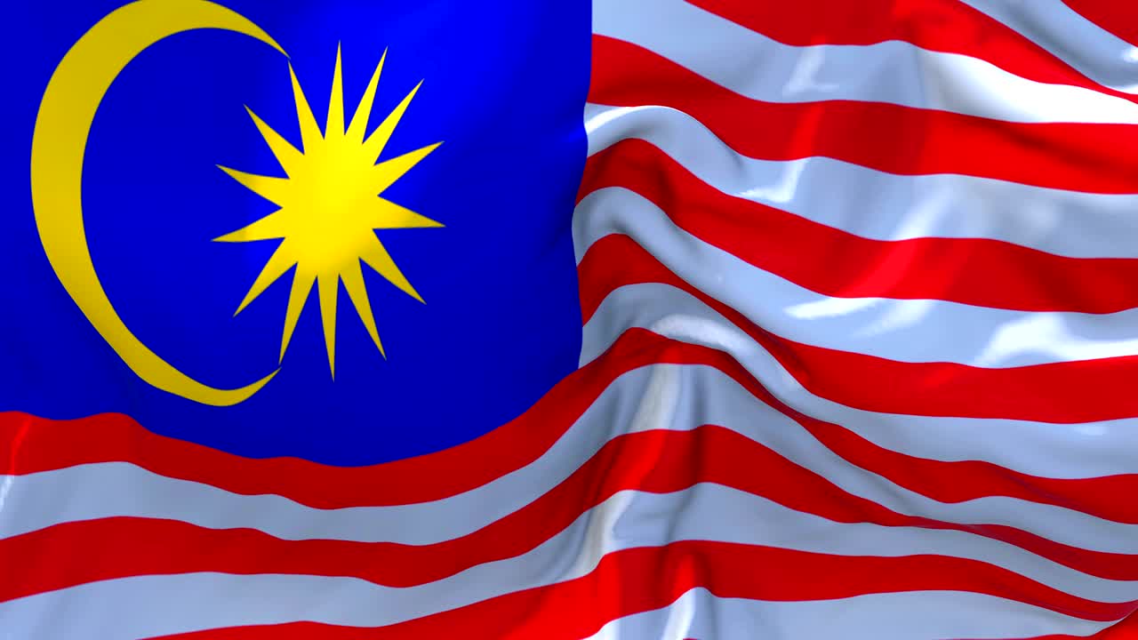 Malaysia Flag Waving in Wind Slow Motion Animation . 4K Realistic Fabric Texture Flag Smooth Blowing on a windy day Continuous Seamless Loop Background.