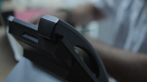 close-up of a black office telephone