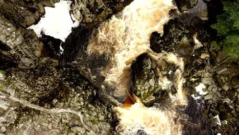 aerial view of rough rocky cascade like river