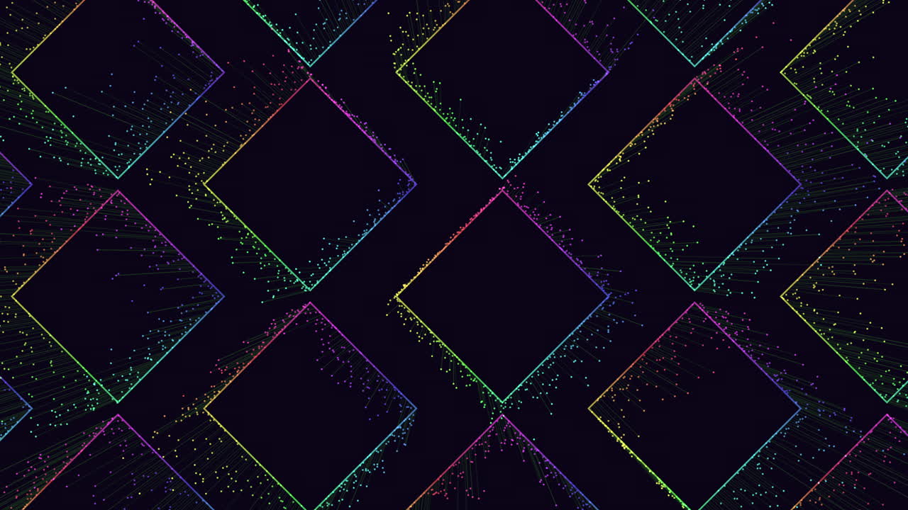 검은 바탕에 다채로운 무지개 다이아몬드 그리드 패턴