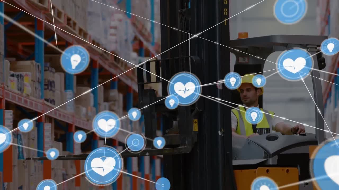 animación de la red de conexiones sobre el hombre caucásico en el almacén