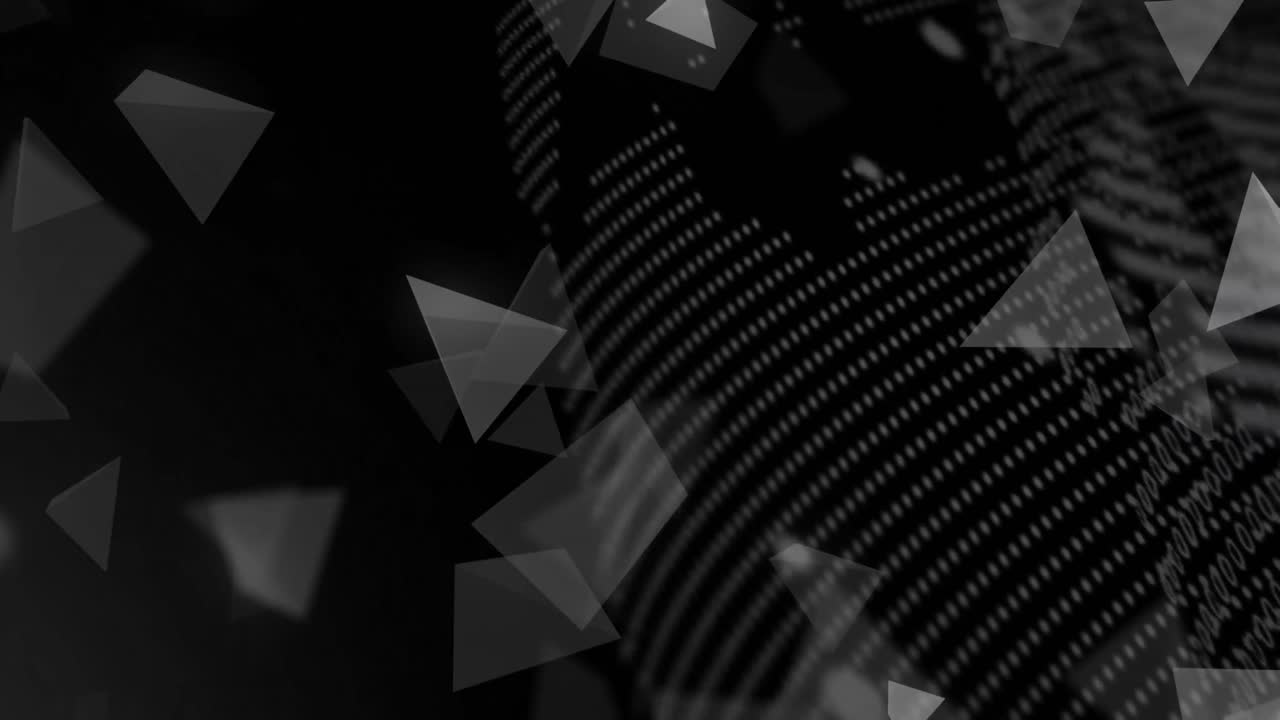 анимация 3d-треугольников над вращающимся глобусом на черном фоне