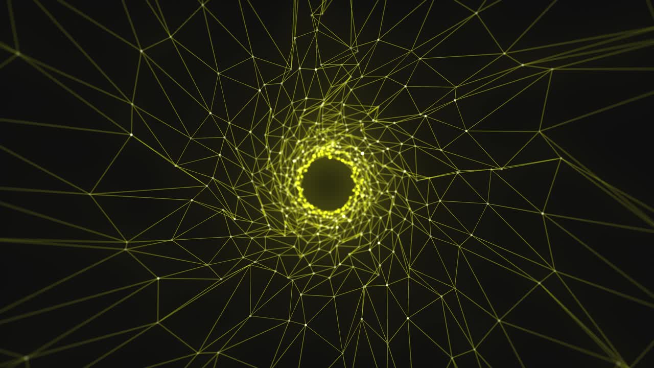 túnel de efecto plexo. resumen poligonal, movimiento de animación de triángulos, arte de líneas. red de conexión, túnel de datos digitales. composición horizontal, calidad 4k