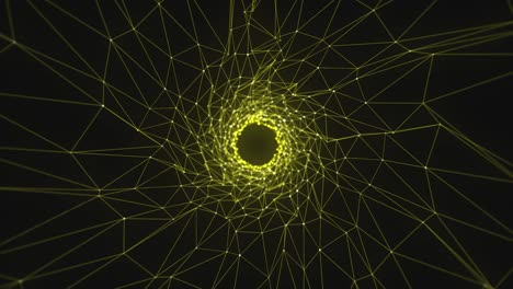 túnel de efecto plexo. resumen poligonal, movimiento de animación de triángulos, arte de líneas. red de conexión, túnel de datos digitales. composición horizontal, calidad 4k