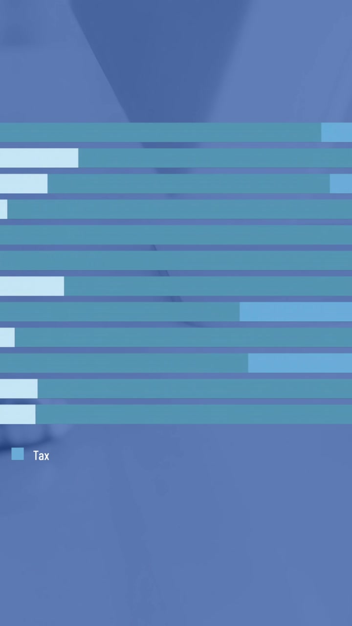 Animation of financial data processing over computer on desk in office and blue background