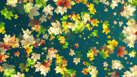 seamless animation of yellow falling maple leaves on dark blue seasonal autumn background. dry leaves spinning. looped motion graphics.