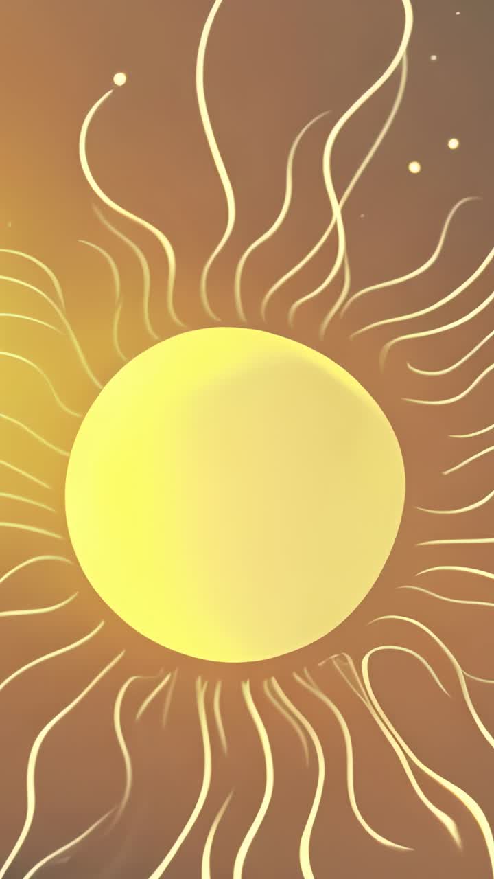 Vertical video: Shading shifting golden orb rotating in cosmos, rays swaying, white arc pulsing