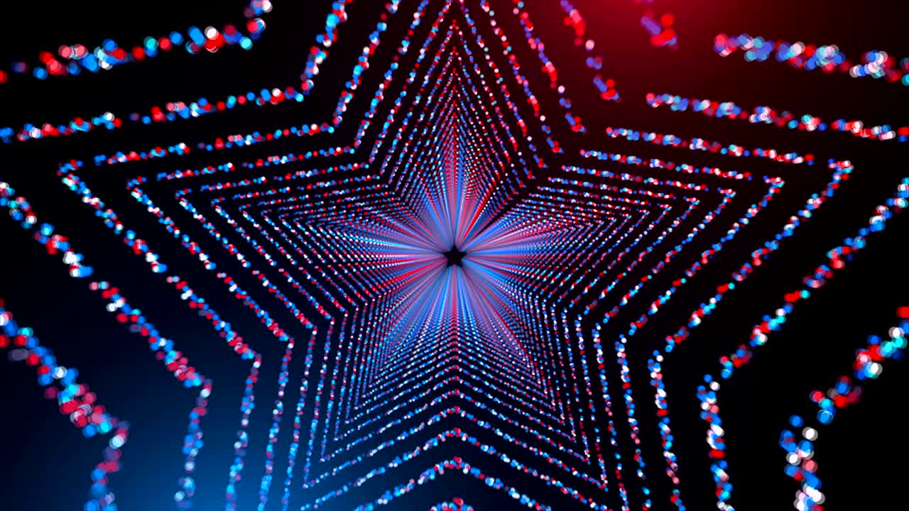 Star shaped tunnel with many glowing circular particles in space, computer generated abstract background, 3D render
