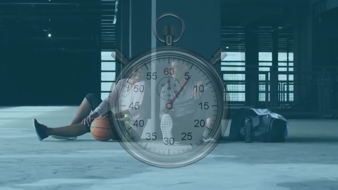 animación de un cronómetro sobre un hombre y una mujer descansando