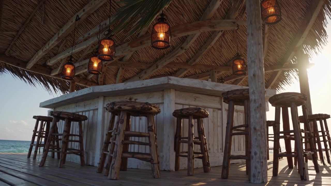 Empty Tropical Beach Bar at Sunset