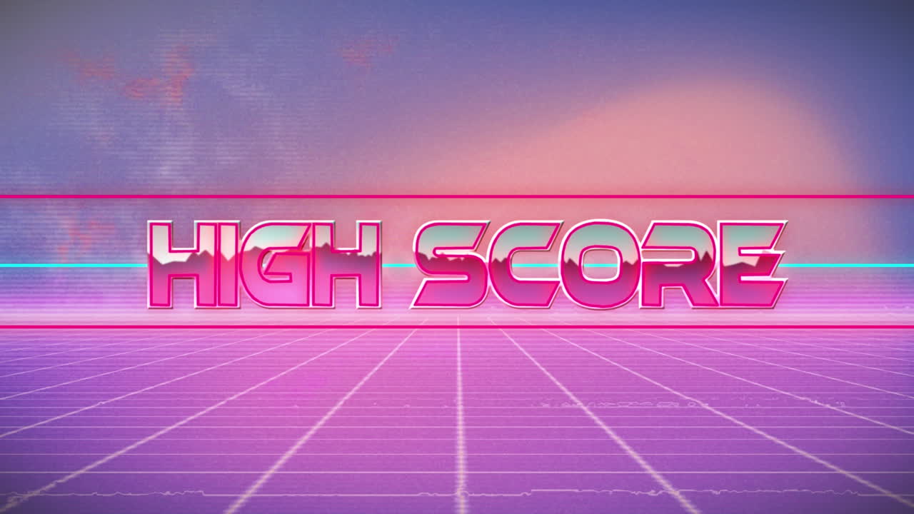 Animation af high score-tekst over neonlinjer på lilla baggrund