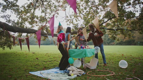 friends celebrating outdoors