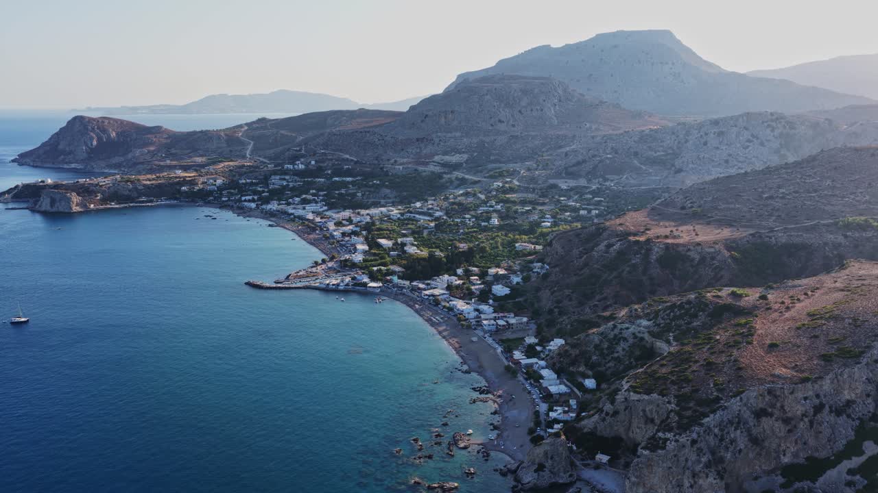 Coastal Town with Mountains and Beach