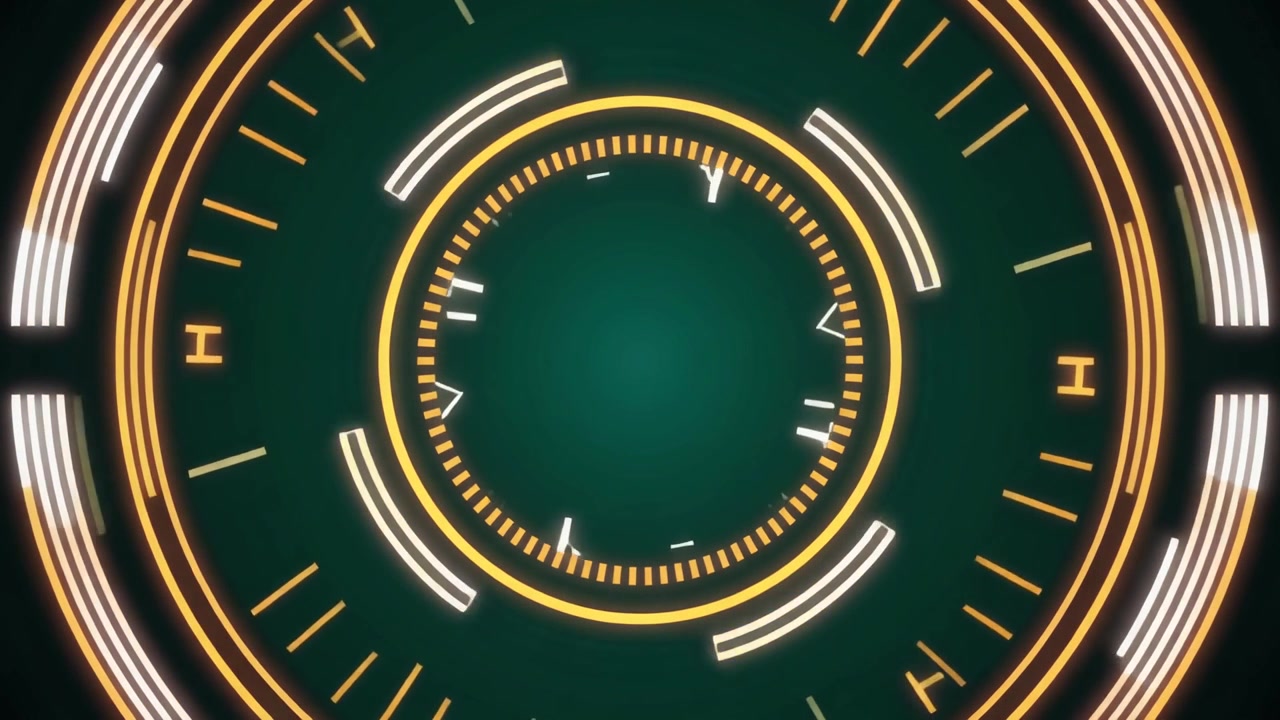 Interfaccia HUD digitale futuristica con elementi circolari rotanti