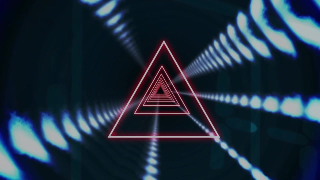 Abstract Neon Triangle Tunnel Moving Through Digital Space