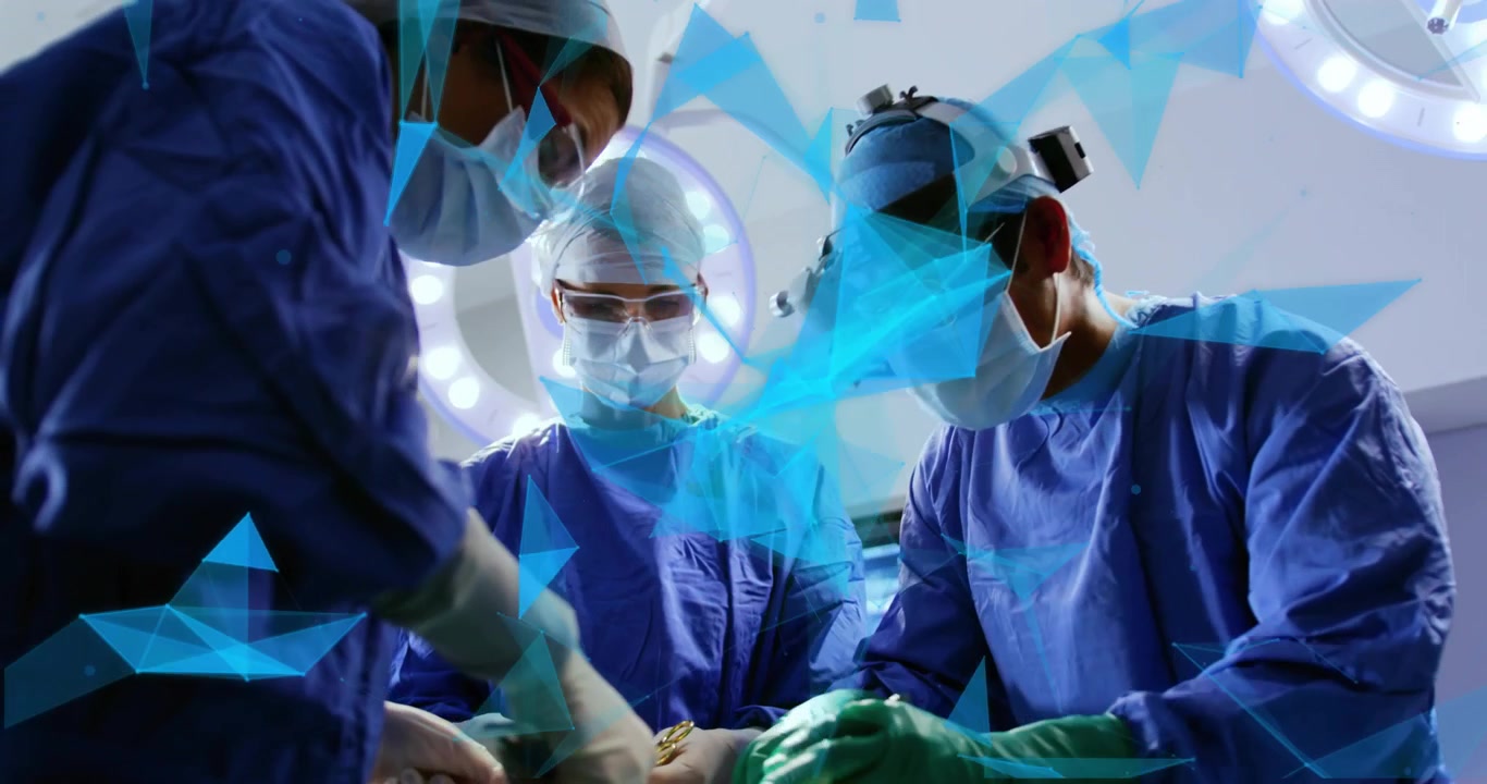 Assistant handing hemostat initiating vessel clamping while team exchanging tools under AR guidance