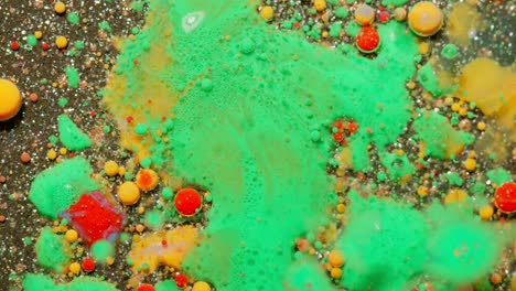 abstract green, red and yellow oil and water bubbles