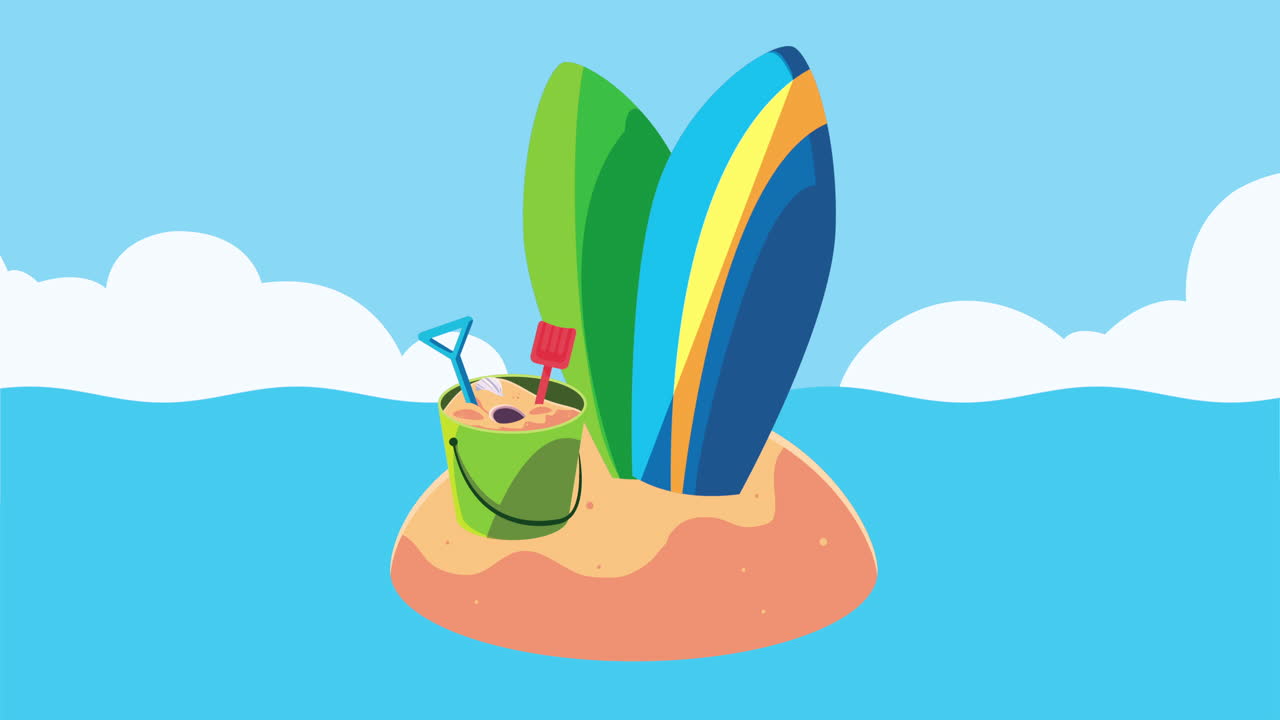 섬에서 서핑보드와 함께 여름 시즌